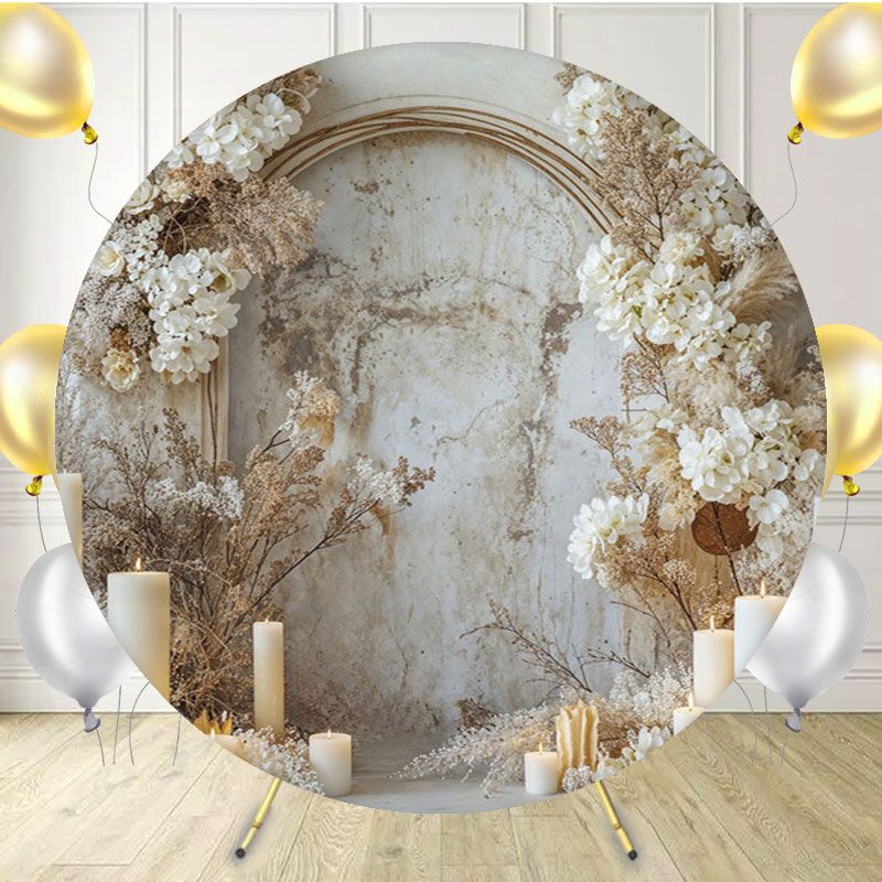 Candles And Dried Flowers White Wall Round Backdrop - Layoris