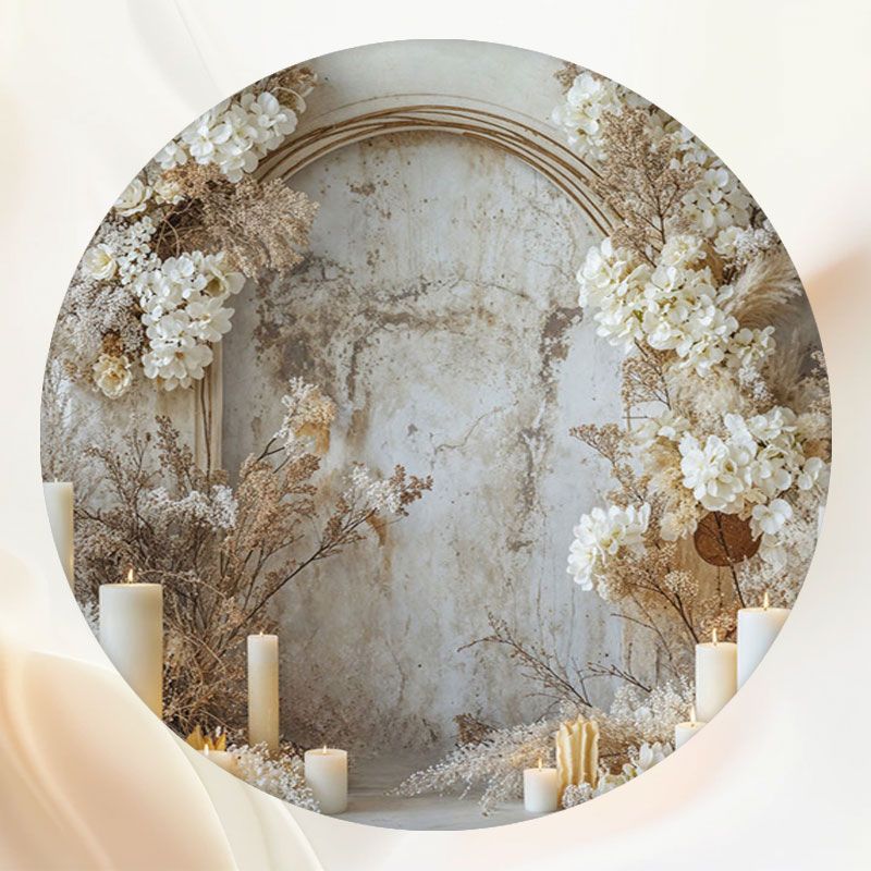Candles And Dried Flowers White Wall Round Backdrop - Layoris
