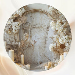 Candles And Dried Flowers White Wall Round Backdrop - Layoris