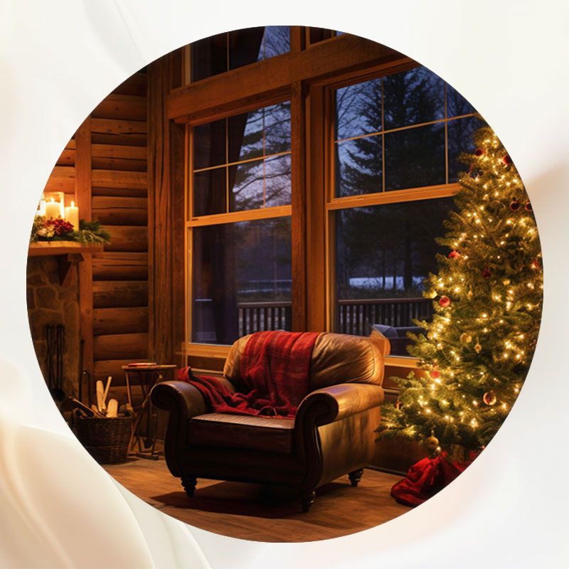 Fireplace Indoors At Night Christmas Round Backdrop - Layoris