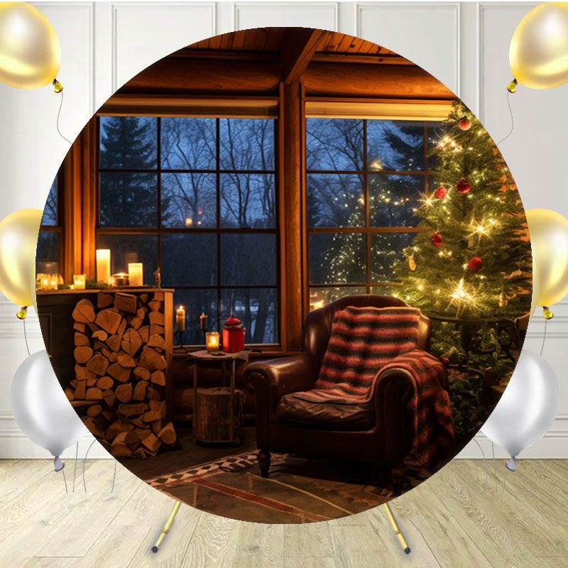 Chairs By The Fireplace Christmas Round Backdrop - Layoris