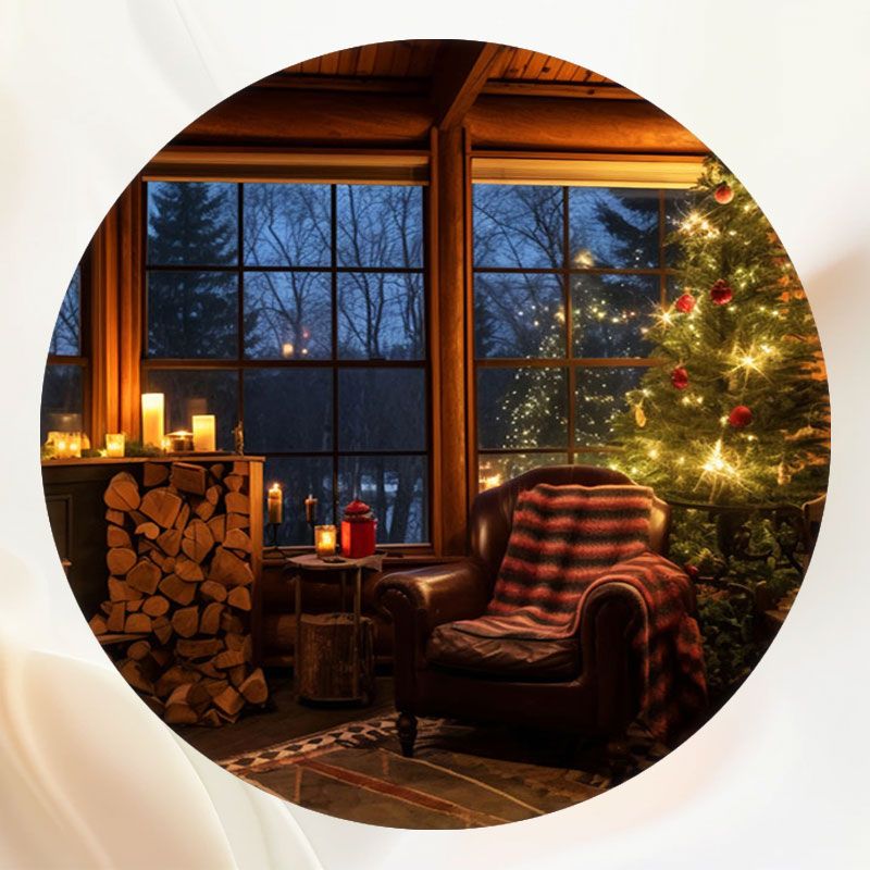 Chairs By The Fireplace Christmas Round Backdrop - Layoris