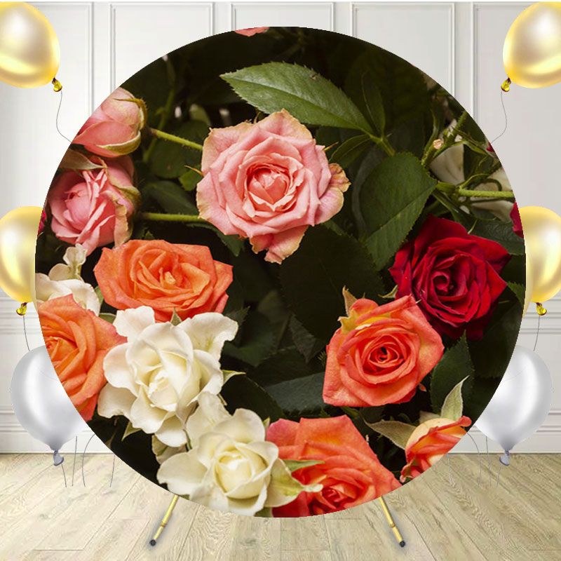 Multicolor Roses Romantic Circle Backdrop - Layoris