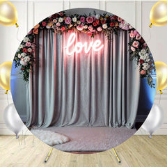 Gray Curtain Love Light Strip Round Backdrop - Layoris