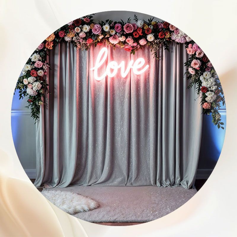 Gray Curtain Love Light Strip Round Backdrop - Layoris