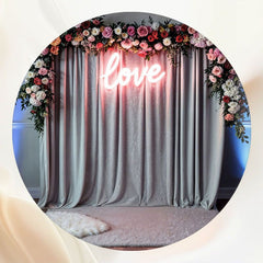 Gray Curtain Love Light Strip Round Backdrop - Layoris