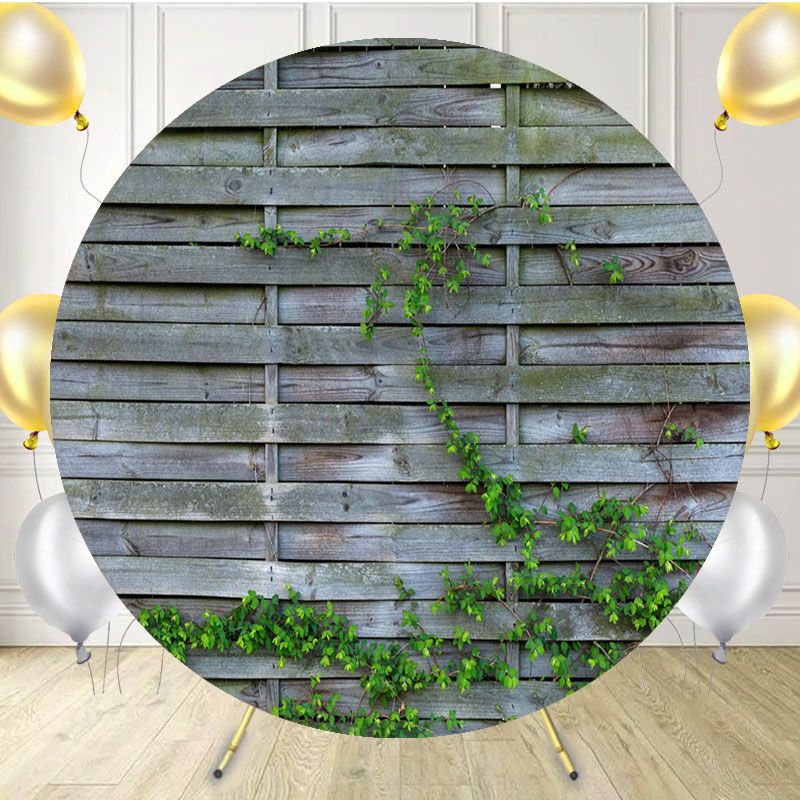 Old Wooden Board Vine Garden Circle Backdrop - Layoris