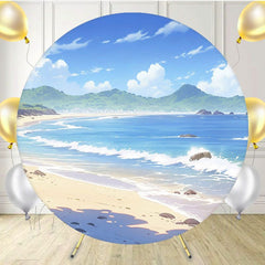 Cartoon Blue Sky Cloud Beach Round Backdrop - Layoris