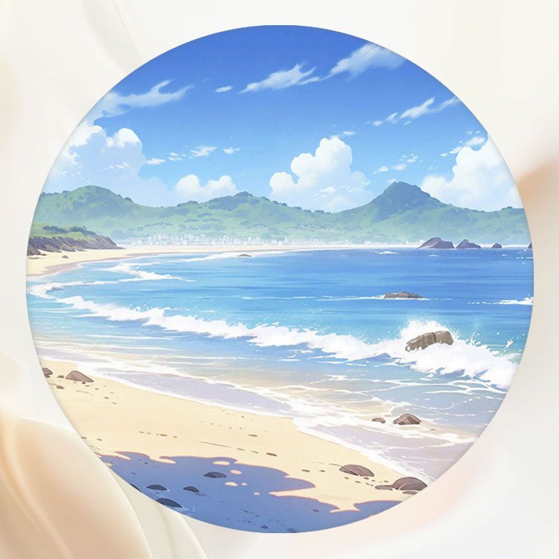 Cartoon Blue Sky Cloud Beach Round Backdrop - Layoris