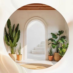 Arch Green Plants White Wall Circle Backdrop - Layoris