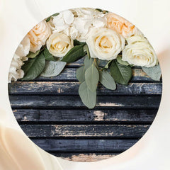 Blue Wooden Surrounded By Flowers Round Backdrop - Layoris