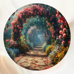 Romantic Flower Arch Wedding Round Backdrop - Layoris