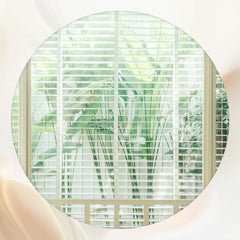 White Shutters With Green Plants Outside Round Backdrop - Layoris
