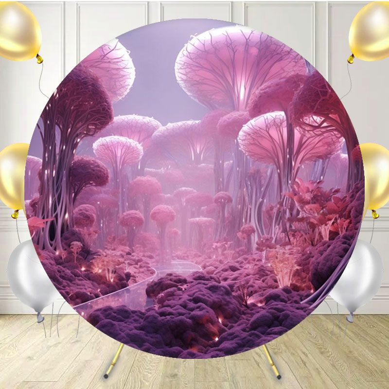 Magical Red Mushroom Forest Round Backdrop - Layoris