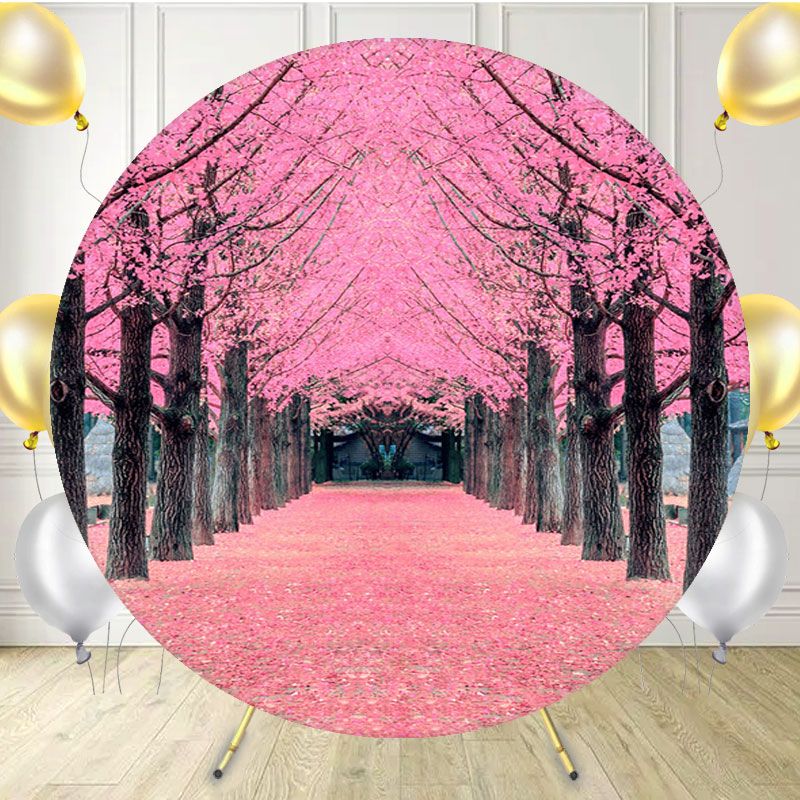 Pink Leaf Trees And Deciduous Land Round Backdrop - Layoris