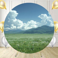Wildflowers Meadow Mountain Scenery Round Backdrop - Layoris