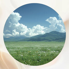 Wildflowers Meadow Mountain Scenery Round Backdrop - Layoris