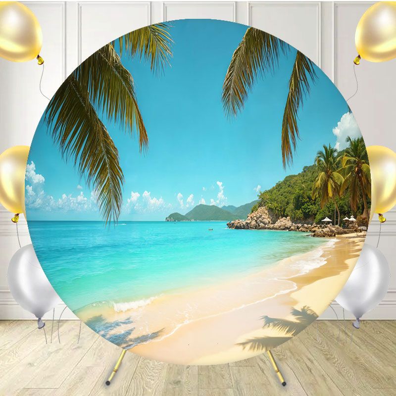 Coconut Leaves And Blue Sea Summer Round Backdrop - Layoris
