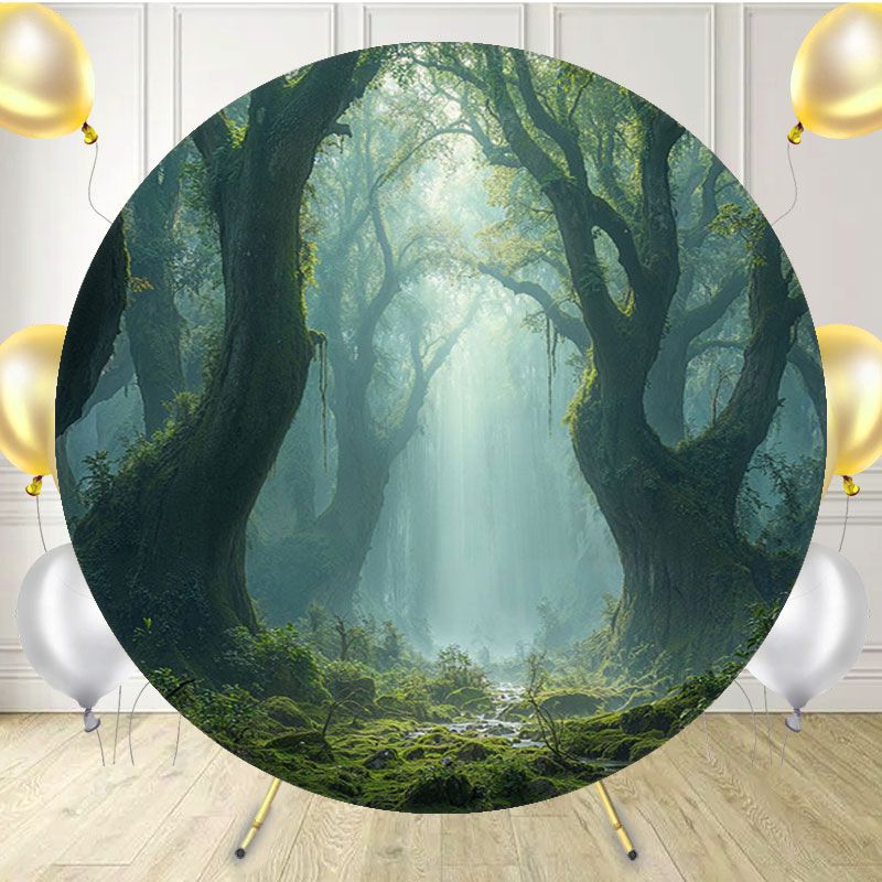 Ancient Forest Thick Trees Circle Backdrop - Layoris