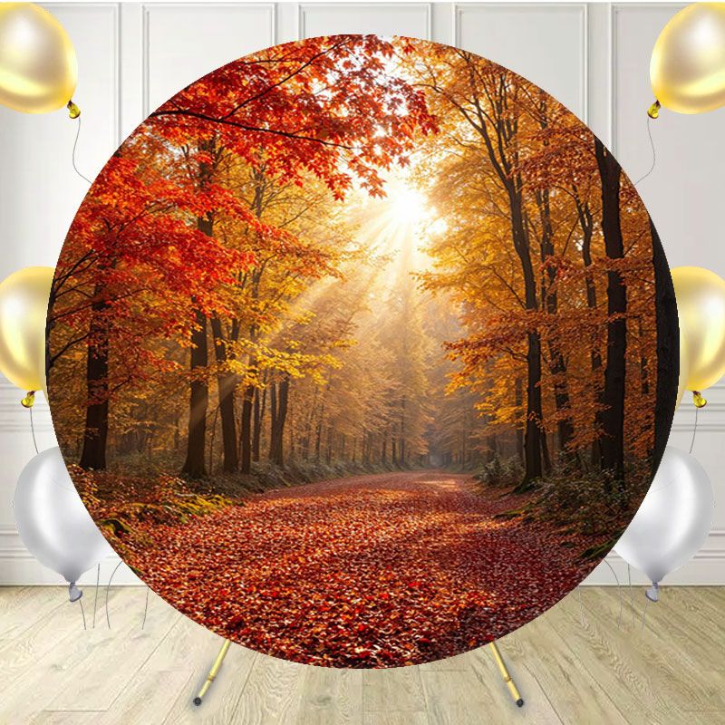 Sunlight Shines On The Red Maple Forest Round Backdrop - Layoris