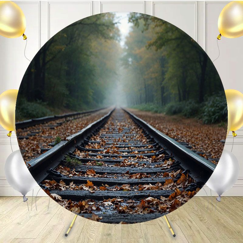 Railroad Tracks In The Autumn Woods Round Backdrop - Layoris