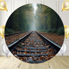 Railroad Tracks In The Autumn Woods Round Backdrop - Layoris