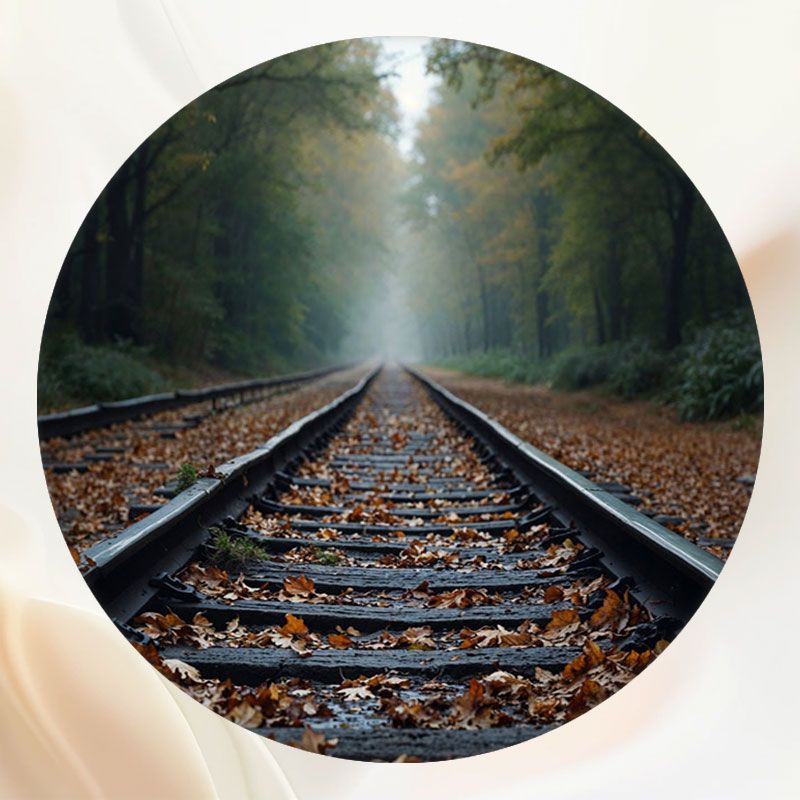 Railroad Tracks In The Autumn Woods Round Backdrop - Layoris