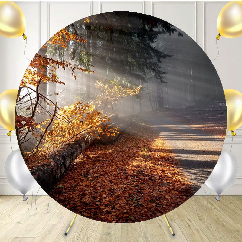 Sunlight In The Autumn Forest Round Backdrop - Layoris