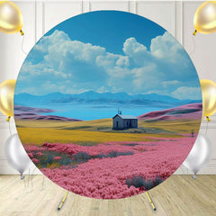 Fairy Tale Cottage Pink Flower Sea Round Backdrop - Layoris