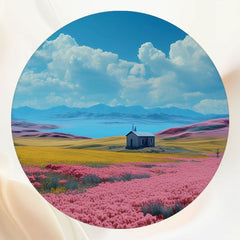Fairy Tale Cottage Pink Flower Sea Round Backdrop - Layoris