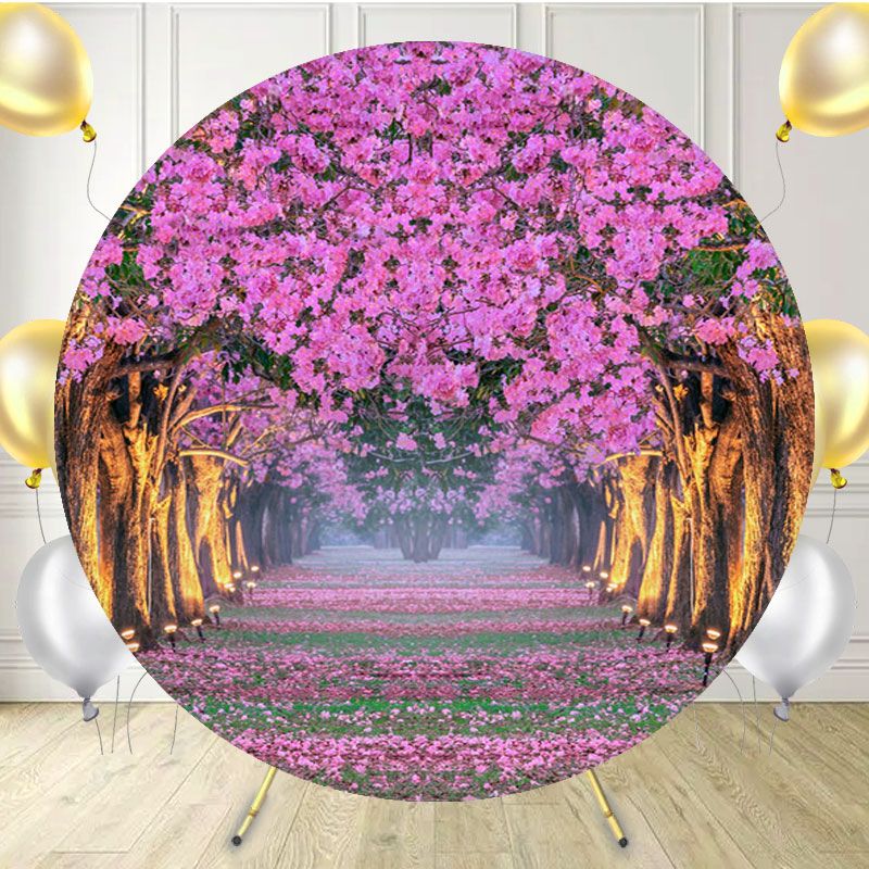 Flower Tree Illuminated By Street Lamp Round Backdrop - Layoris