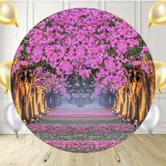 Flower Tree Illuminated By Street Lamp Round Backdrop - Layoris