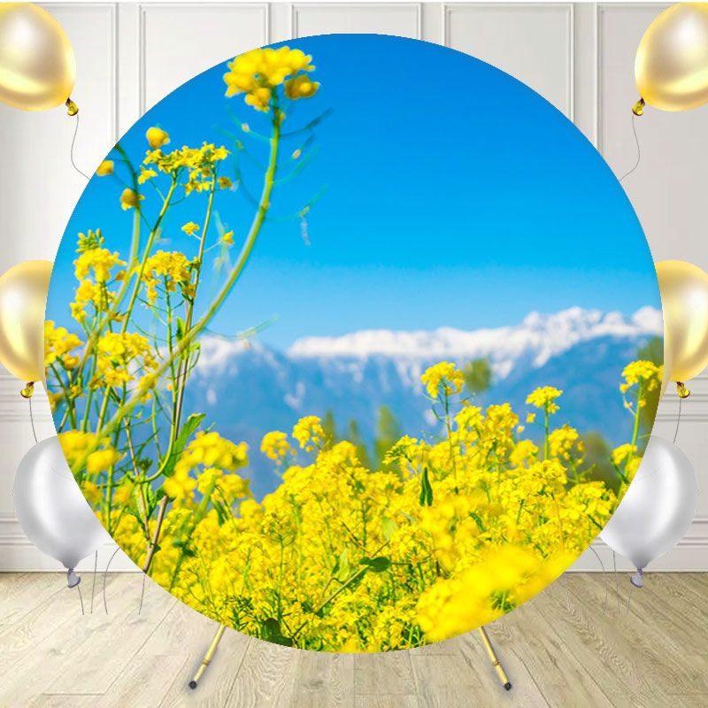 Blooming Rapeseed Flowers Landscape Round Backdrop - Layoris