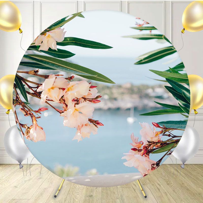 Flesh Pink Flowers And Leaves Round Backdrop - Layoris
