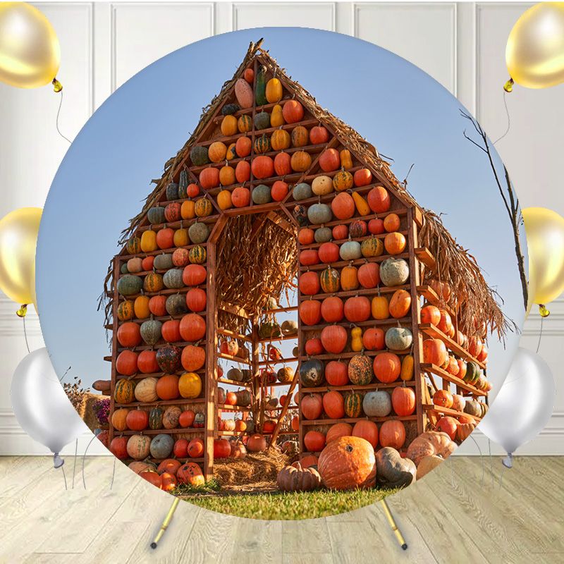 Pumpkin House Thanksgiving Round Backdrop - Layoris