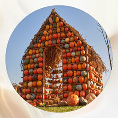 Pumpkin House Thanksgiving Round Backdrop - Layoris
