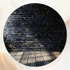 Black Brick Wall And Wooden Circle Backdrop - Layoris