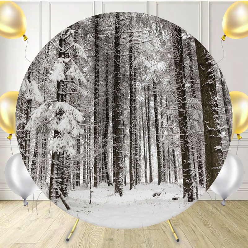 Snow Covered Forest In Winter Circle Backdrop - Layoris