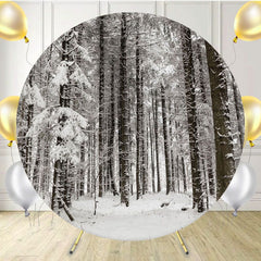 Snow Covered Forest In Winter Circle Backdrop - Layoris