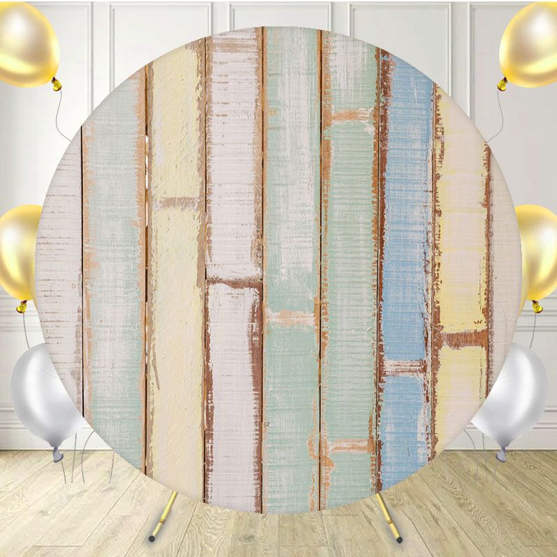 Blue And Yellow Wooden Planks Round Backdrop - Layoris