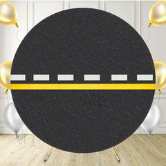 Dark Grey Highway Virtual Real Lines Circle Backdrop - Layoris
