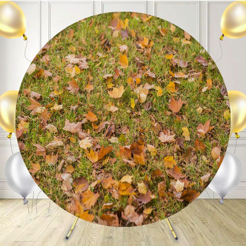 Autumn Maple Leaves Falling Grass Round Backdrop - Layoris