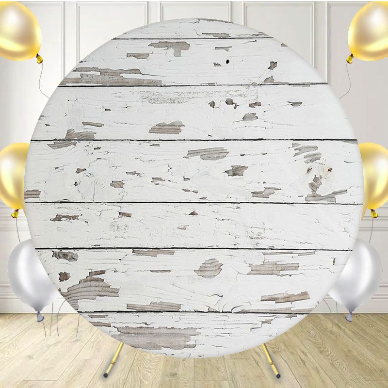 Old White Wooden Planks Circle Backdrop - Layoris