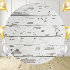 Old White Wooden Planks Circle Backdrop - Layoris