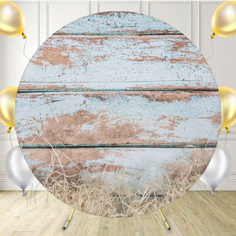 Light Blue Wood Grain Hay Round Backdrop - Layoris