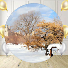 Snow Covered Village In Winter Round Backdrop - Layoris