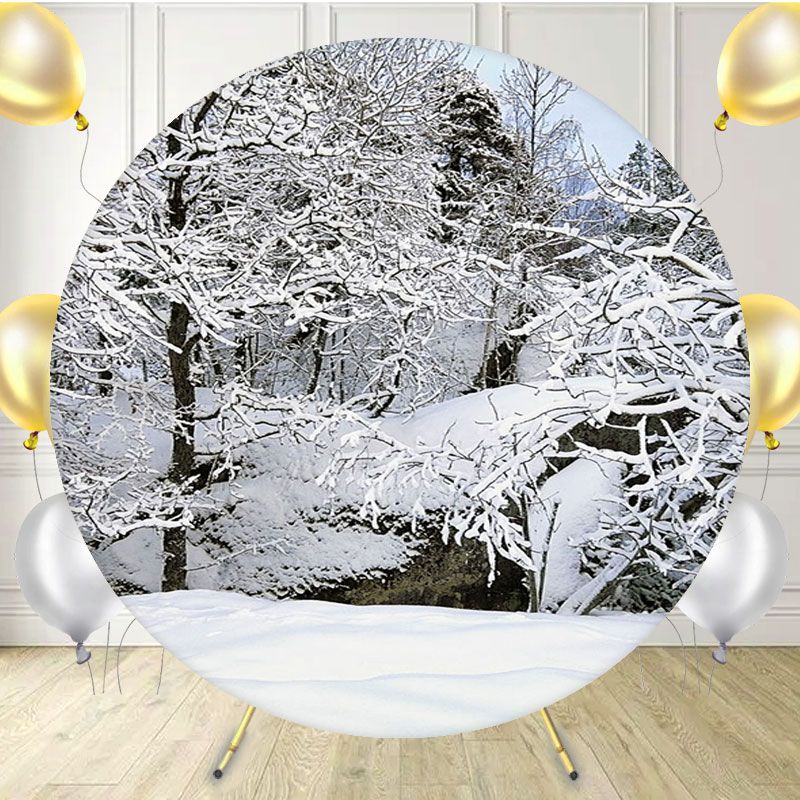Snow Covered Branches And Ground Winter Round Backdrop - Layoris