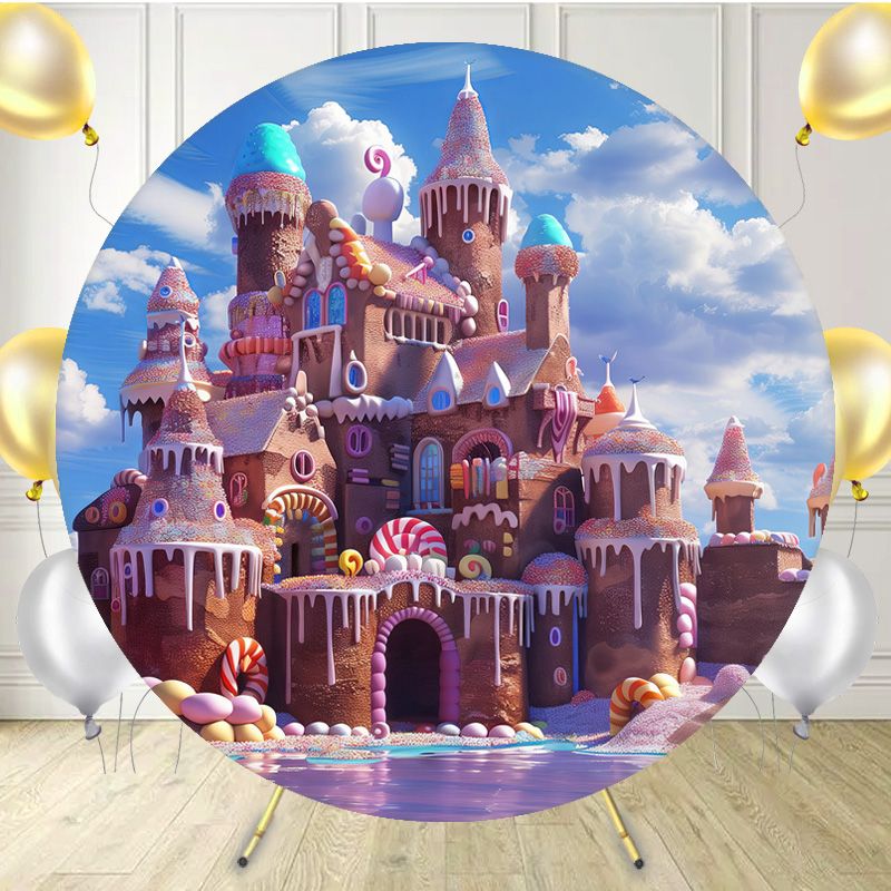 Candy Gingerbread Castle Circle Backdrop - Layoris