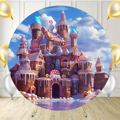 Candy Gingerbread Castle Circle Backdrop - Layoris