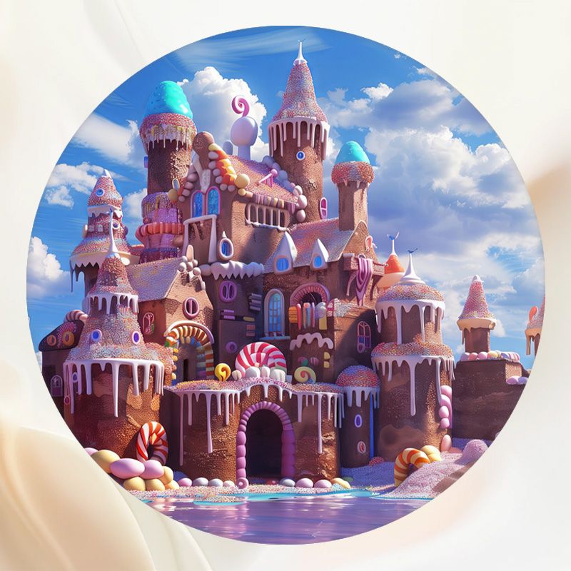Candy Gingerbread Castle Circle Backdrop - Layoris